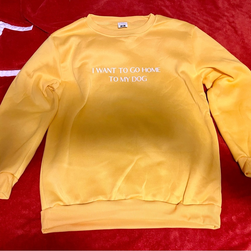 Yellow Graphic Crewneck Sweatshirt - I Want To Go Home To My Dog